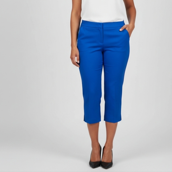 SC&CO US 14  Royal Blue Mid-Rise Capri Pants, Tummy Control Office Casual Chic - Picture 2 of 10